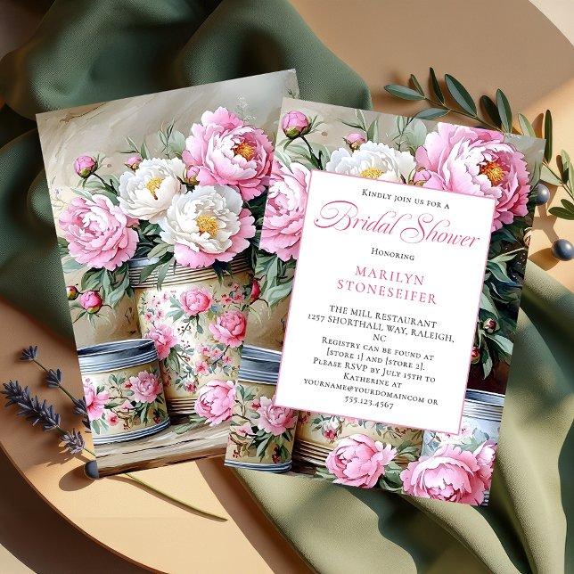 Pink Peonies White Daisies in Mason Jar Invitation Inbjudningar (Skapare uppladdad)