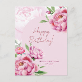 Pink Peony Birthday Folded Greeting Card Vykort