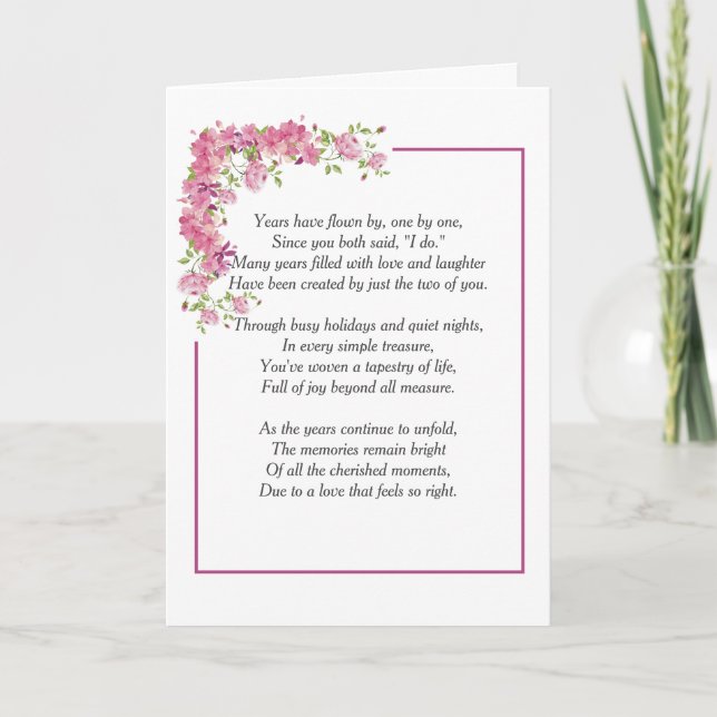 Pink Peony Border With Anniversary Poem Kort (Framsida)