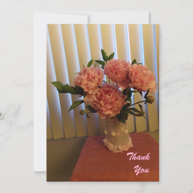 Pink Peony Bouquet Flat Thank You Card Tack Kort (Framsida)