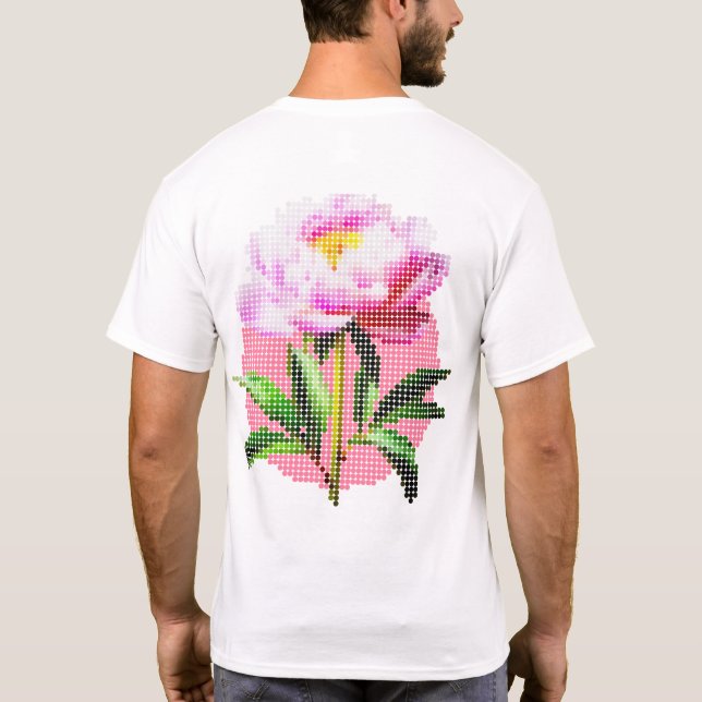 Pink Peony Dot Mosaic Flower Front & Back Men's T Shirt (Baksida)