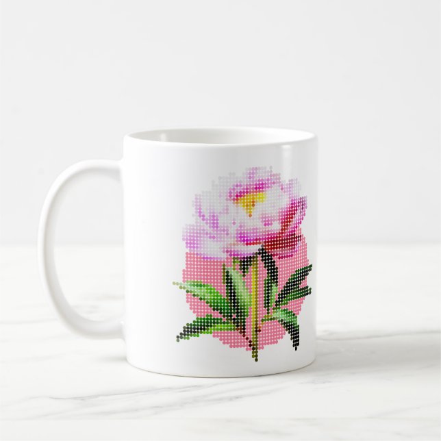 Pink Peony Dot Mosaic Flower Kaffemugg (Vänster)