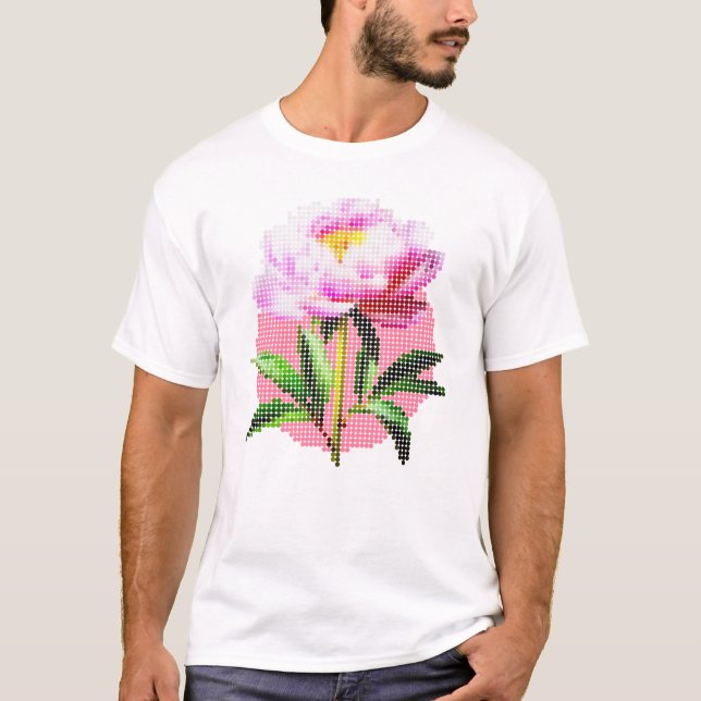 Pink Peony Dot Mosaic Flower Men's T Shirt (Framsida)