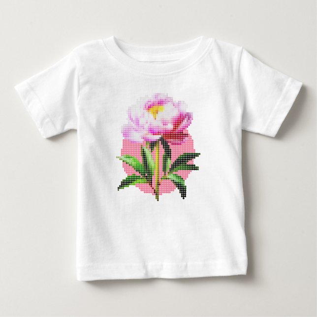Pink Peony Dot Mosaic Flower T Shirt (Framsida)