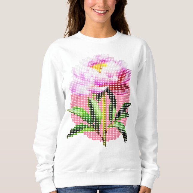 Pink Peony Dot Mosaic Flower T Shirt (Framsida)