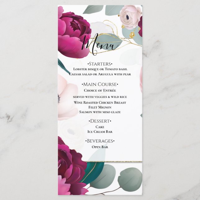 Pink Peony Eucalyptus Garden Floral Glam Menu Meny (Framsida)