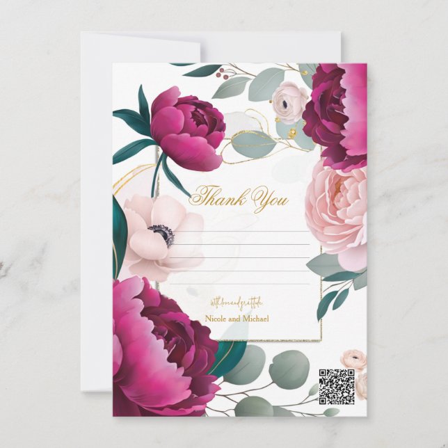 Pink Peony Eucalyptus Garden Floral Glam Wedding  Inbjudningar (Framsida)