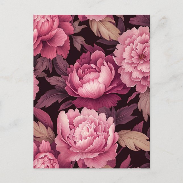 pink peony flowers postcrossing card vykort (Framsida)