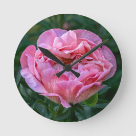 Pink Peony Rund Klocka