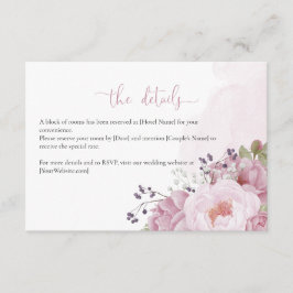 Pink Peony Wedding Details Card Tilläggskort