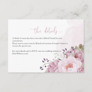Pink Peony Wedding Details Card Tilläggskort
