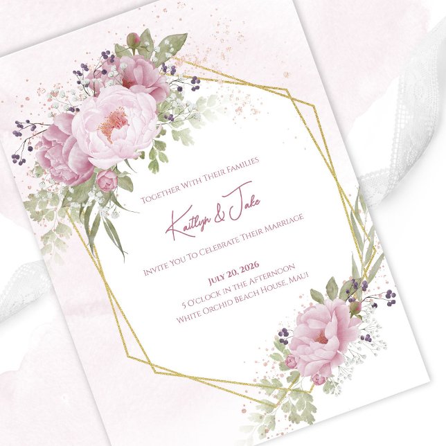 Pink Peony Wedding Invitation Inbjudningar (Skapare uppladdad)