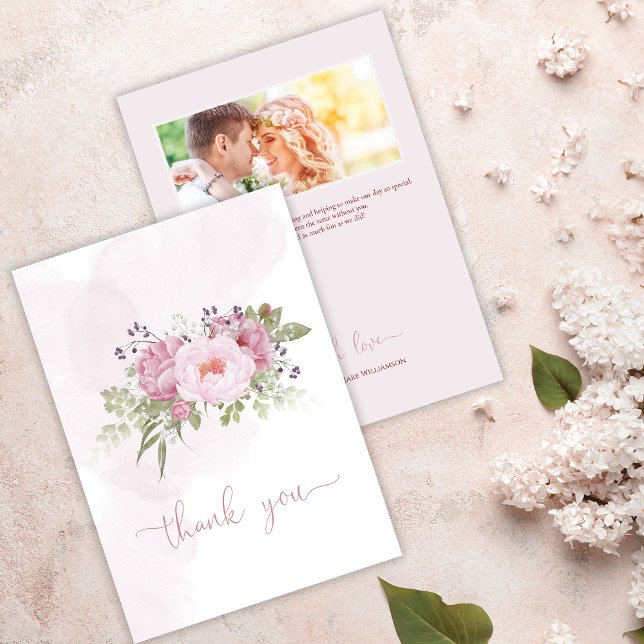 Pink Peony Wedding Thank You Cards Tack Kort (Pink Peony Thank You Cards)