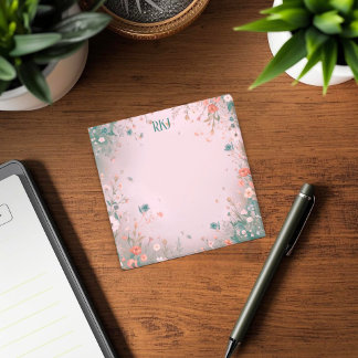 Pink Personalized Whimsical Floral Cottagecore Post-it Block