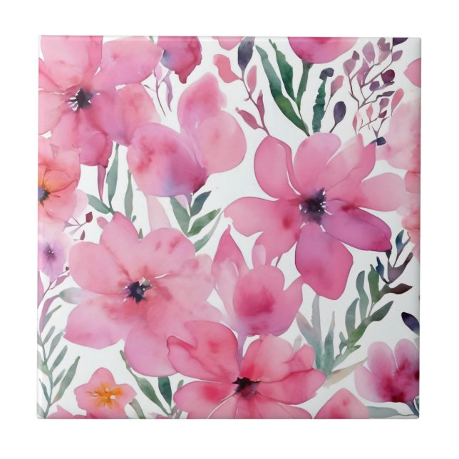 Pink Petals | Watercolor Floral Painted Flowers Kakelplatta (Framsidan)