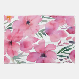Pink Petals | Watercolor Floral Painted Flowers Kökshandduk