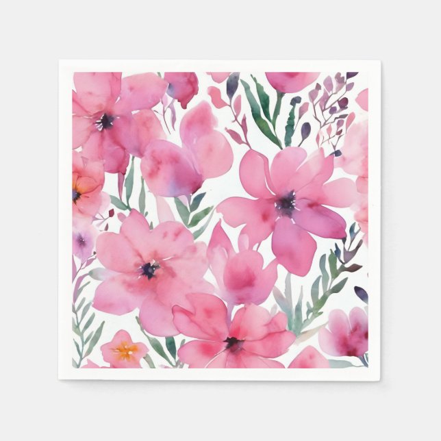Pink Petals | Watercolor Floral Painted Flowers Pappersservett (Framsidan)