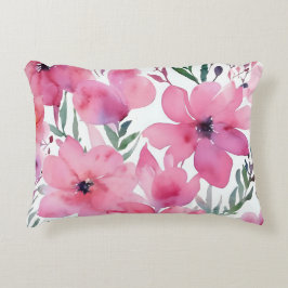 Pink Petals | Watercolor Floral Painted Flowers Prydnadskudde