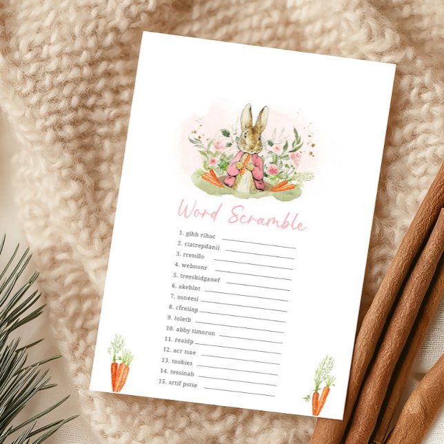 Pink Peter Rabbit Baby Shower Word Scramble Game (Skapare uppladdad)