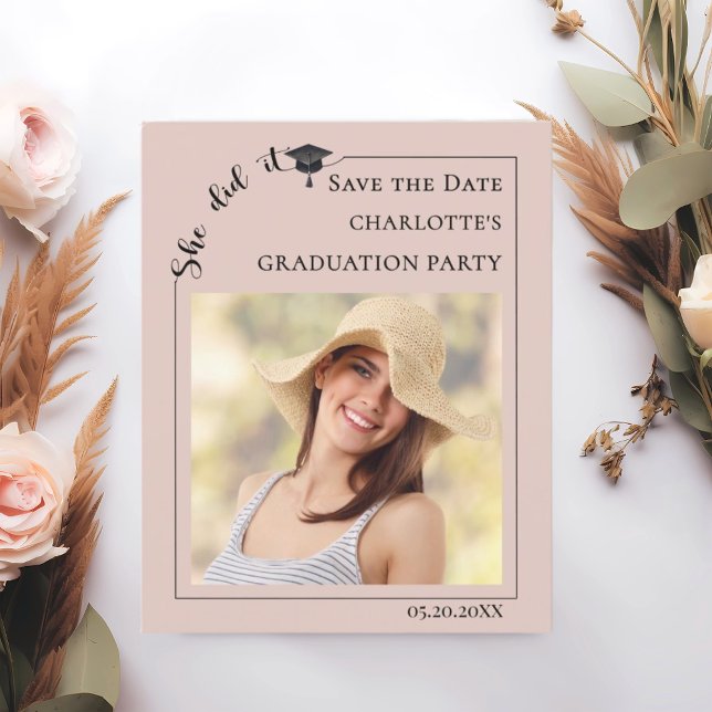 Pink Photo Graduation Party Save the Date card (Skapare uppladdad)