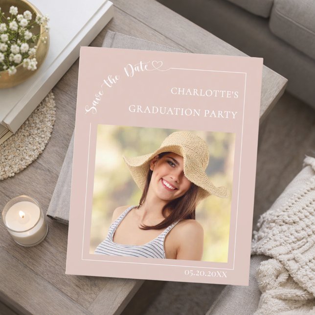 Pink photo Graduation Party Save the Date Flygblad (Skapare uppladdad)