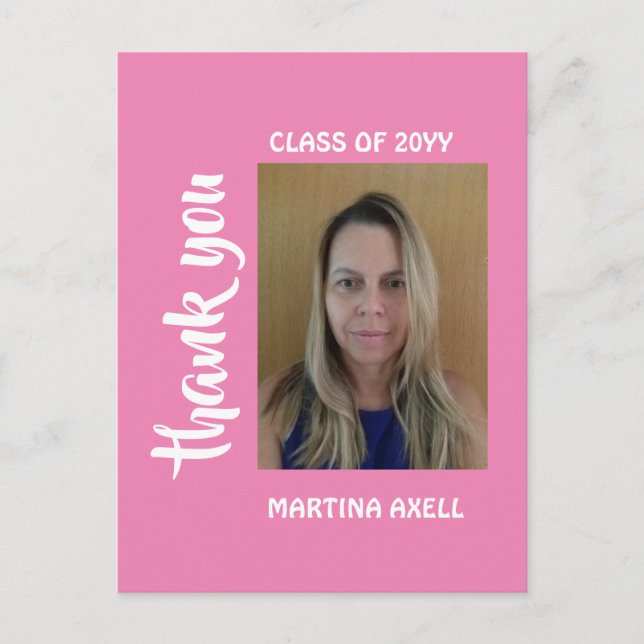 Pink Photo Graduation Thank You  Postcard Vykort (Framsida)