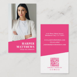 Pink Photo QR Code Vertical Visitkort