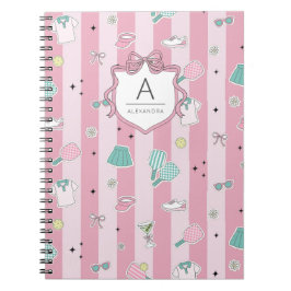 Pink Pickleball Preppy Monogram Print Anteckningsbok