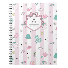 Pink Pickleball Preppy Monogram Print Anteckningsbok
