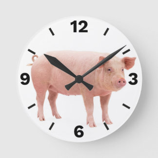 Pink Pig Farm Animal Countryside Rustic Decor Rund Klocka