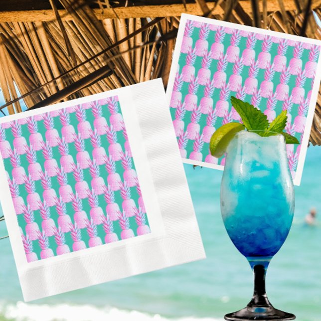 Pink Pineapples Caribbean Blue   Pappersservett (Festive pink pineapple paper napkins!)