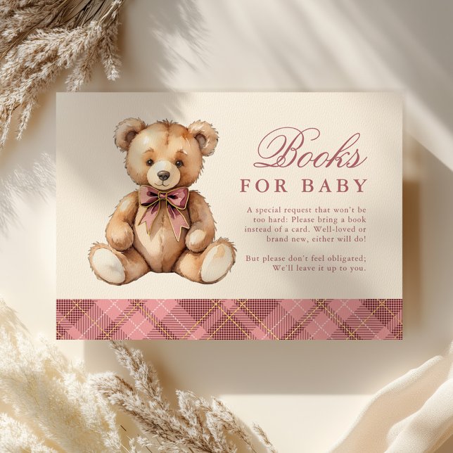 Pink Plaid Bear Baby Shower Books For Baby Tilläggskort (Skapare uppladdad)