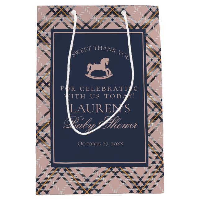 Pink Plaid Classic Rocking Horse Baby Shower Favor (Framsidan)