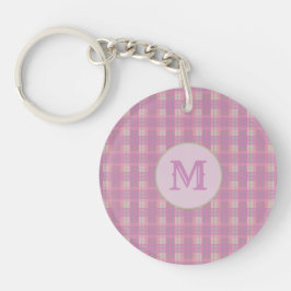 Pink Plaid Stripes Key Chain Capital Initial