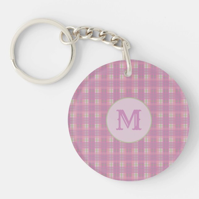 Pink Plaid Stripes Key Chain Capital Initial (Framsidan)