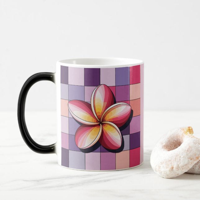 Pink Plumeria Flower Morphing Mug Magisk Mugg (Med munk)