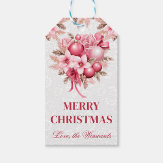 Pink Poinsettia Christmas Design with Roses Presentetikett