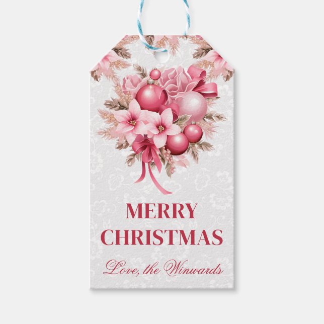 Pink Poinsettia Christmas Design with Roses Presentetikett (Framsidan)