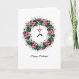 Pink Poinsettia Holiday Wreath Kort
