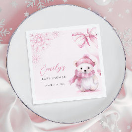 Pink Polar Bear Baby Shower Napkins Pappersservett