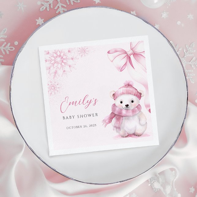Pink Polar Bear Baby Shower Napkins Pappersservett (Skapare uppladdad)