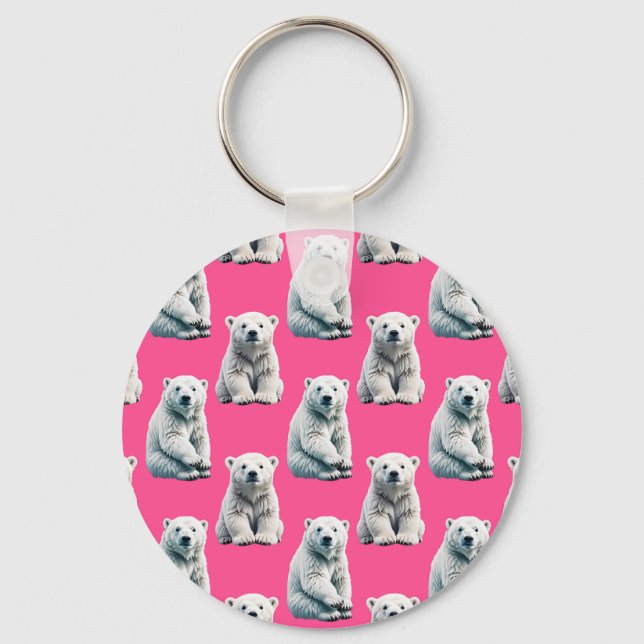 Pink Polar Bear Pattern Design  Nyckelring (Framsida)
