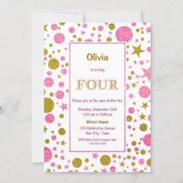 Pink Polka Dot 4th Birthday Party Inbjudningar