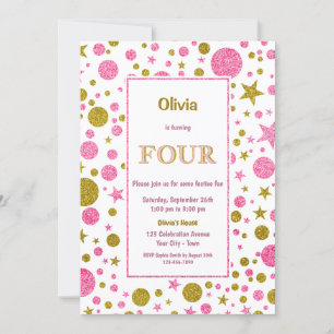Pink Polka Dot 4th Birthday Party Inbjudningar
