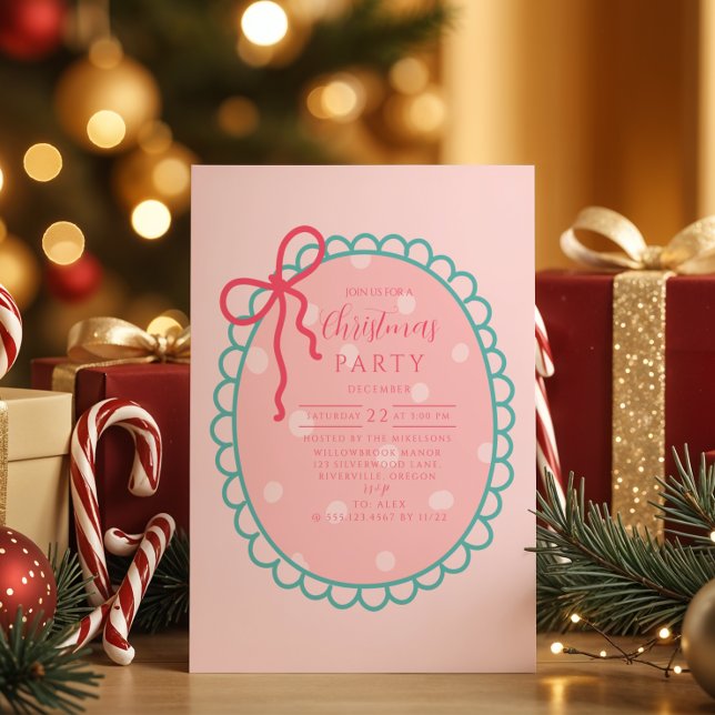 Pink Polka Dot Christmas Inbjudningar (Skapare uppladdad)