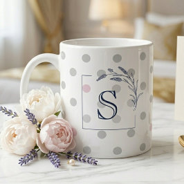 Pink Polka Dot Monogram Gift for Her Wedding Jumbo Mugg