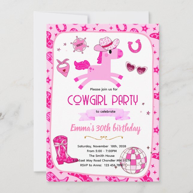 Pink Pony cowgirl party invitation Inbjudningar (Framsida)