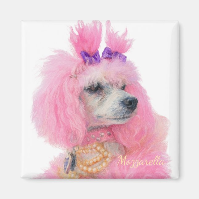 Pink poodle magnet, poodle decor magnet (Framsidan)