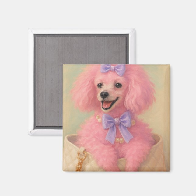 Pink poodle magnet, poodle decor magnet (Front/Back)