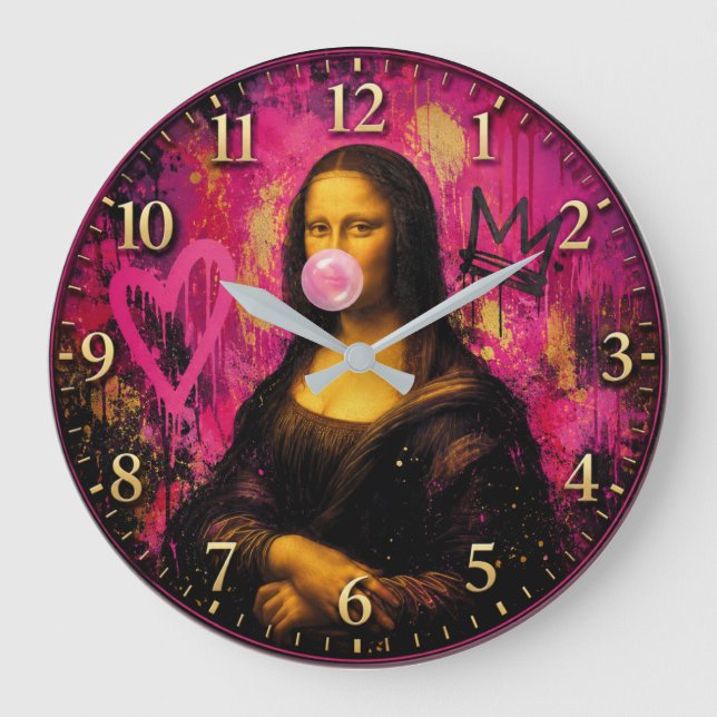 Pink Pop Art Mona Lisa Stor Klocka (Framsida)